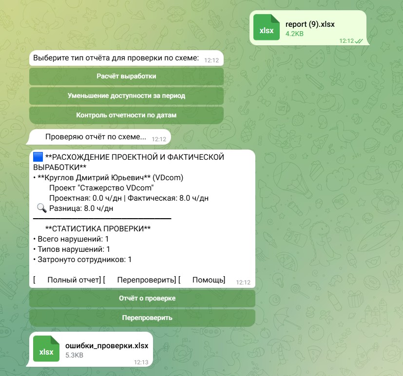 Интерфейс бота для автоматизации проверки отчётов